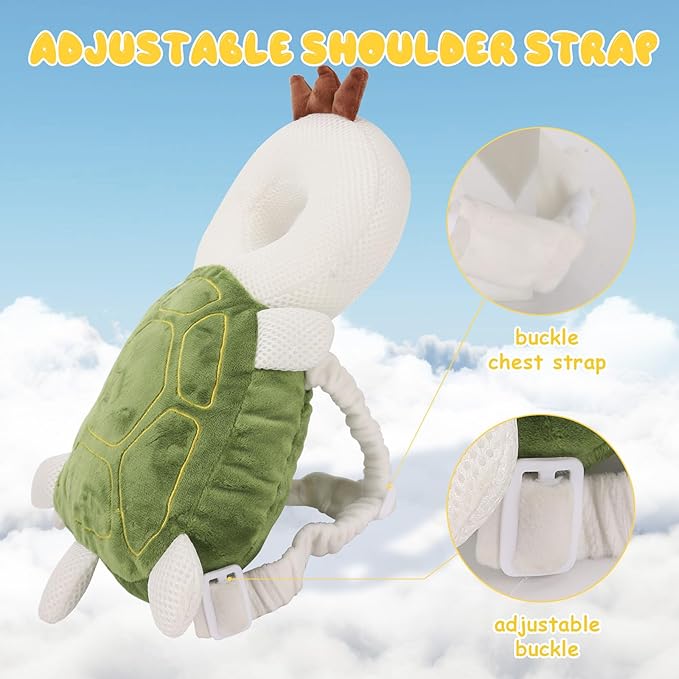 Baby Head Protection Backpack - Soft & Comfortable, Cute Cartoon Design, Turtle