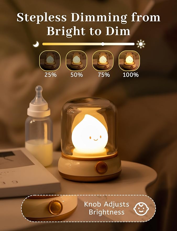 Cute Campfire Lamp, Portable LED Camping Lantern, Rechargeable, Dimming, Candle Lights & Night Light 2 Mode, Table Bedside Lamps, Nightlight for Kids Room, Halloween Decor