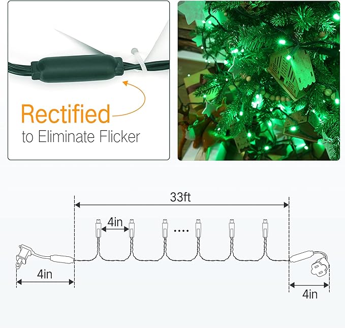 Brizled Green Christmas Lights, 33ft 100 LED 5MM Wide Angle Christmas String Lights, Connectable 120V UL Certified Xmas Tree Light Indoor Outdoor Mini Green Light for Xmas Halloween Tree Party Home