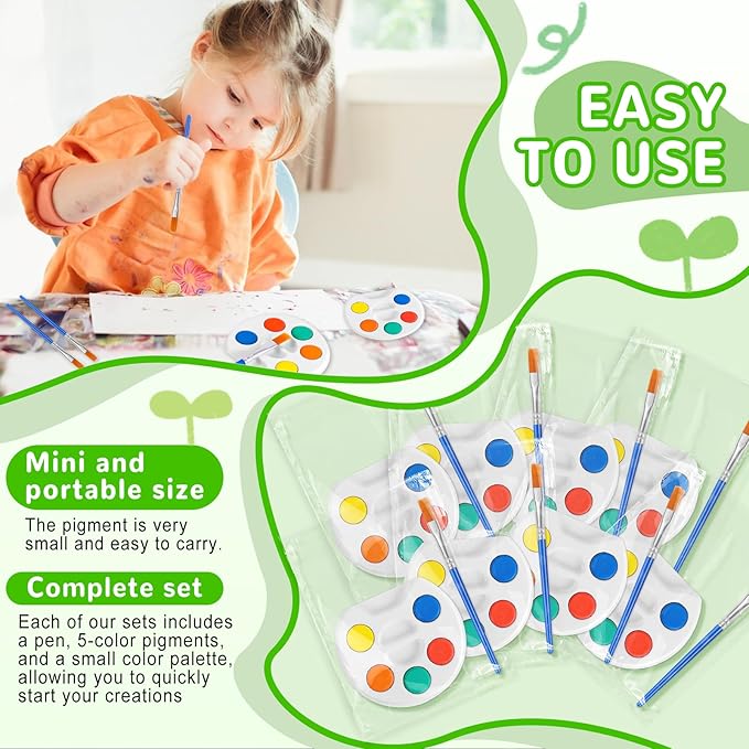 Mini Watercolor Paint Set for Kids.18 Pack Watercolor Paint Kids,5 Color Water Color set with Paint Brush and Palette Tray.DIY for Art Party Favors, Prizes,Birthday.