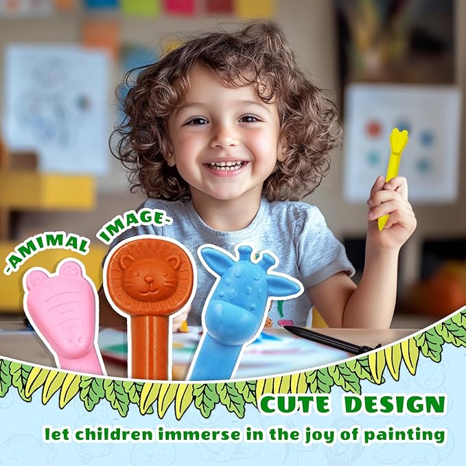 R&DLanci Animal Crayons for Kids, 11-colors Washable Crayon Set with Eraser & Drawing Paper, Non-Toxic Crayon, Easy to Hold, Mess-Free Crayons for Toddlers, Art Supplies for Toddlers and Kids Ages 3+