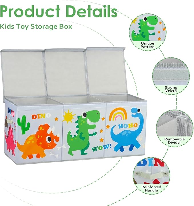 Large Toy Box Chest Organizer with Flip Lid for Kids, Collapsible Oxford Toy Storage Box with Handles for Boys Girls, Sturdy Waterproof Storage Organizer for Bedroom Playroom Nursery, 37.7×12.5×15.7''