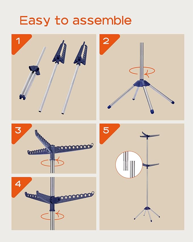 Clothes Drying Rack Foldable, 74.8 inch 2 Tier Laundry Drying Rack with Rotating Clothes Rail for 54 Pieces of Clothes, Space Saving, Indoor, Stainless Steel, Blue and Silver CDR002Q01