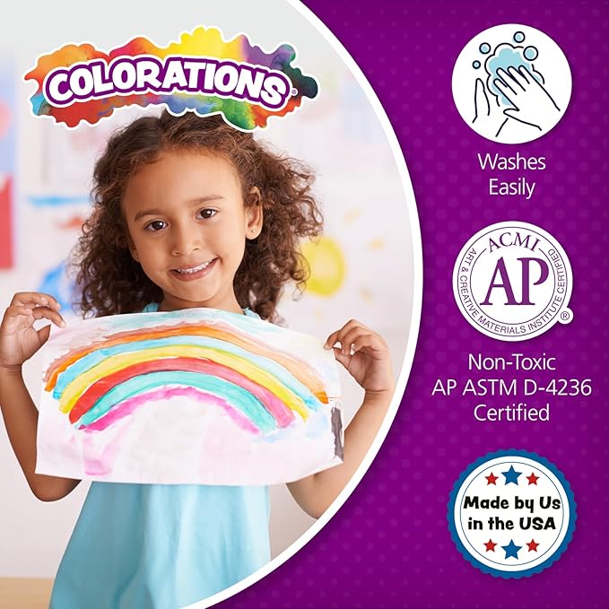 Colorations Paraben-Free Washable Tempera Paint for Kids - Set of 12 Colors, Gallon Value Sizes, Vibrant Poster and Classroom Paint for Creative Projects, Washable, Made in USA, Non-Toxic