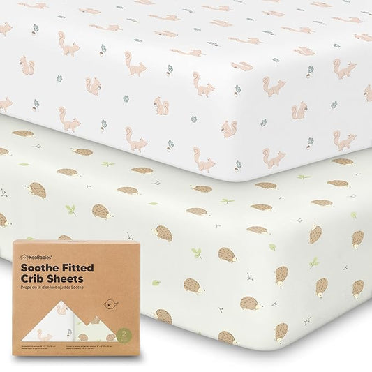 KeaBabies 2-Pack Organic Crib Sheets for Boys, Girls - 52x28 Fitted Crib Mattress Sheet Neutral, Breathable Jersey Cotton Cover for Baby Bed, Toddler Mattress, Soft & Cute Prints (Nibbles/Bruce)