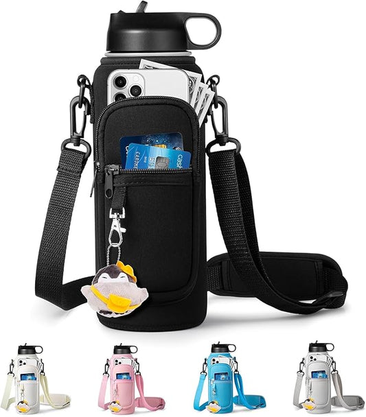 Water Bottle Holder with Strap for Hydroflask 32oz 40oz, Carrier Sling Bag with Phone Pocket Sleeve for Men Women Hiking Camping Travelling