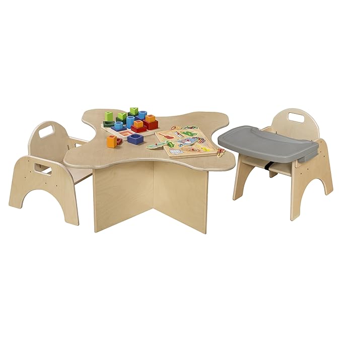 7" H Wooden Stackable Feeding Chair with Removable Tray and 3 Point Harness, Suitable for 12-18 Months Babies Dining & Studying Needs [Fully Assembled]
