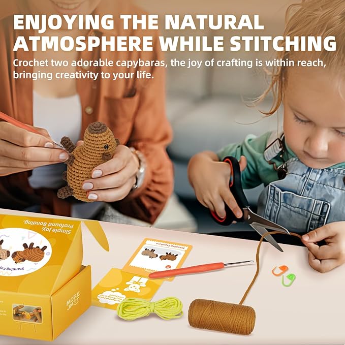 MOREJMTT Crochet Kit for Beginners, Learn to Crochet, Include Easy Knitting Soft Yarn, Step-by-Step Video Tutorial, Hook, Holiday Birthday Gift for Adults and Kids(2 Pack Capybara)