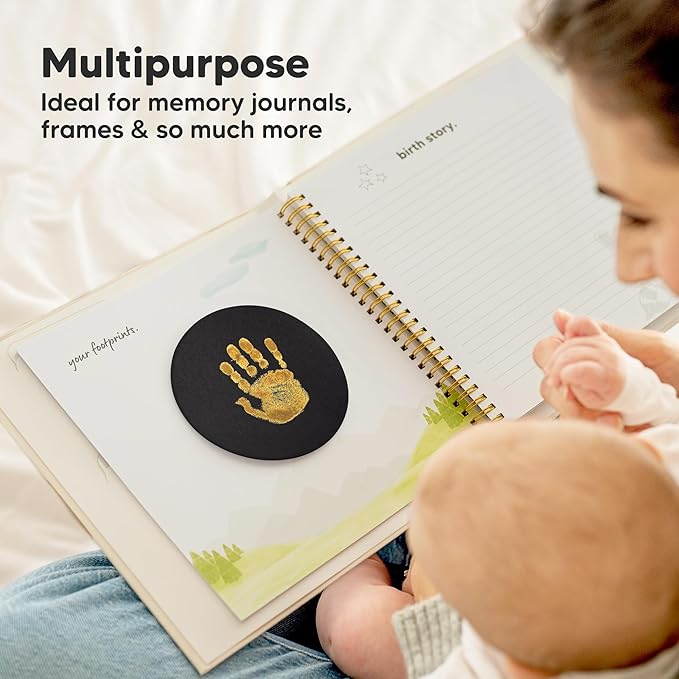 2-Pack Round Inkless Baby Hand and Footprint Kit - Mess Free Ink Pad for Newborn Keepsake, Dog Nose & Paw Print Kit, Clean Touch Ink Pad for Baby Hand & Footprints, Ideal New Mom Gifts (Gold)