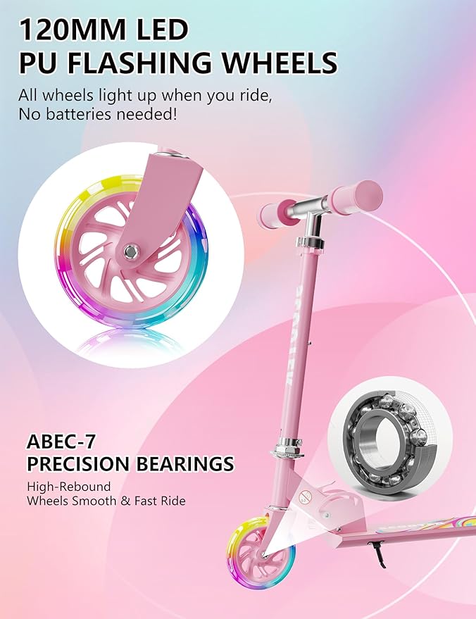 Scooter for Kids Ages 3+, 2 Wheels Kids Kick Scooter with Led Light Up & 3 Levels Adjustable, Lightweight Foldable for Boys&Girls