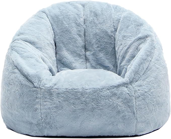 N&V Small Bean Bag Chair for Kids, Children Mini Bean Bag Sack, Foam Filling, Includes Removable and Machine Washable Cover, 27in, Soft Faux Fur (Grey)
