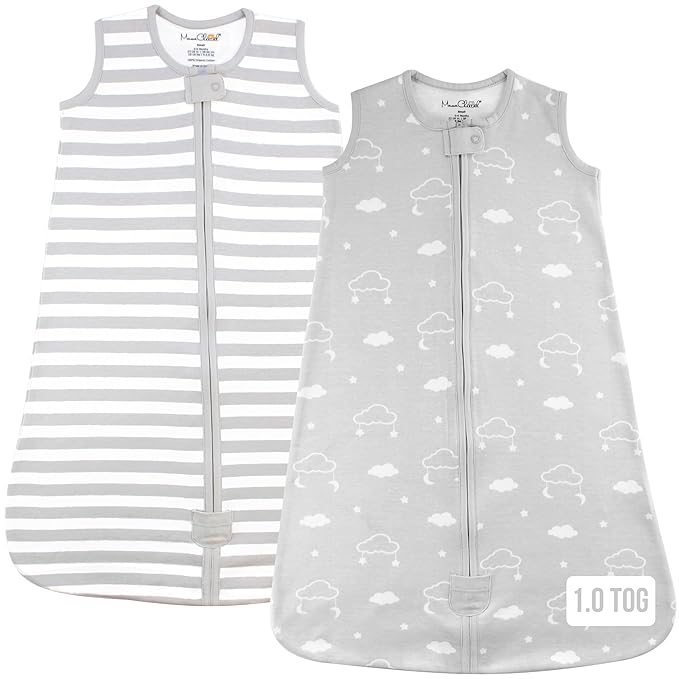 Baby Sleep Sack 1.0 TOG, Organic Cotton Baby Wearable Blanket with Two-Way Zipper, Swaddle Transition Baby Sleeping Bag, All-Season Sleep Sack for Newborn Infant Toddler Boy Girl, 2-Pack, 12-18 Month