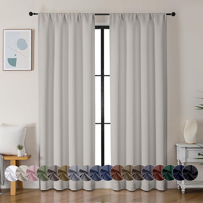 Simplebrand Ava Natural Blackout Curtains for Bedroom, 72 Inch Length, 2 Panels Set, Privacy Thermal Insulated Rod Pocket Window Curtains for Patio, French Door, W40 x L72 Inch