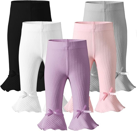 Newborn Toddler Baby Girl Pants Leggings Ribbed Straight Flare Infant Girl Pants Leggings Bell Bottoms 5 Packs