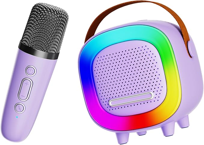 Mini Karaoke Machine Speaker for Kids Adults, Portable Bluetooth with 1 Wireless Microphones, Children's Day Birthday Gift Ideas for Toys for Teens Boys and Girls Aged 4, 5, 6, 7, 8, 9, 10, 11, 12+