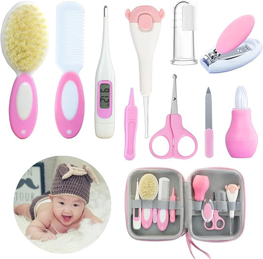 Baby Care Kits,Baby Grooming Kit,10 in 1 Newborn Essentials Must Haves,Baby Nail Clippers Baby Brush Baby Comb Earpick Nose Cleaning Tool Baby Nail File Nursing Baby Kit （Pink）