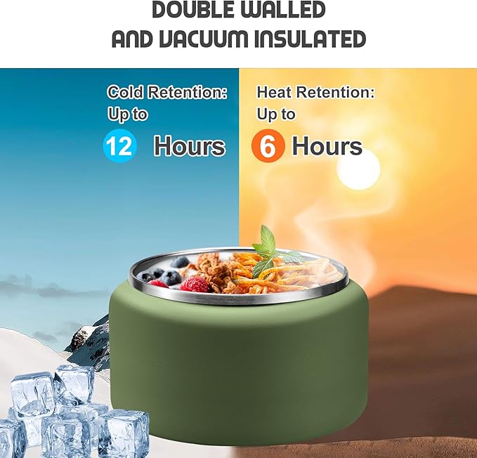 13.5oz Soup Thermo for Hot Food Kids with Buckle Lid Insulated Vacuum Food Jar Wide Mouth Leakproof Stainless Steel Lunch Container (Green)