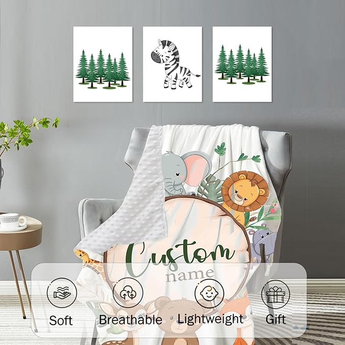 Personalized Nursery Crib Bedding Set: Custom Name 5 Piece Baby Crib Sets with Animal Theme - Toddler Double Layer Blanket Set, Comfortable Crib Bed Sheets for Baby Grils