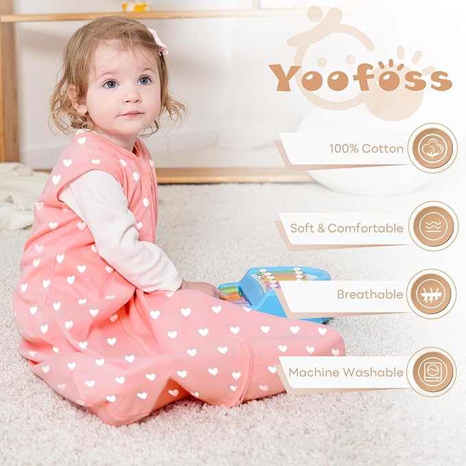 Yoofoss Baby Sleep Sack 6-12 Months Baby Wearable Blanket 100% Organic Cotton 2-Way Zipper TOG 0.5 Toddler Sleeping Sack, Lightweight Sleep Sacks for Babies