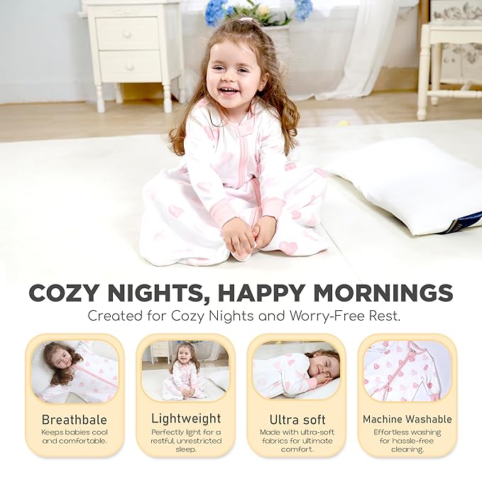 Mama Cheetah Baby Sleep Sack with Sleeves, 0.5 TOG Organic Cotton Wearable Blanket and Two-Way Zipper, Swaddle Transition Long Sleeve Sleeping Bag for Newborn Infant Toddler, 24-48 Months