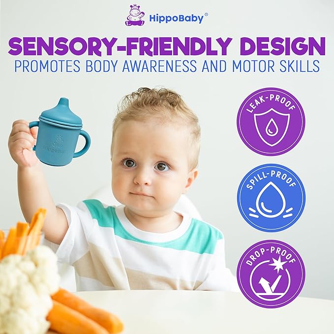 Silicone Transition Sippy Cup for 6+ month old | Includes 1 Toddler straw cup & 1 Baby Sippy Cup with Handles 5 oz | Perfect for Baby Led Weaning (Rose Quartz/SKy, 5 oz)