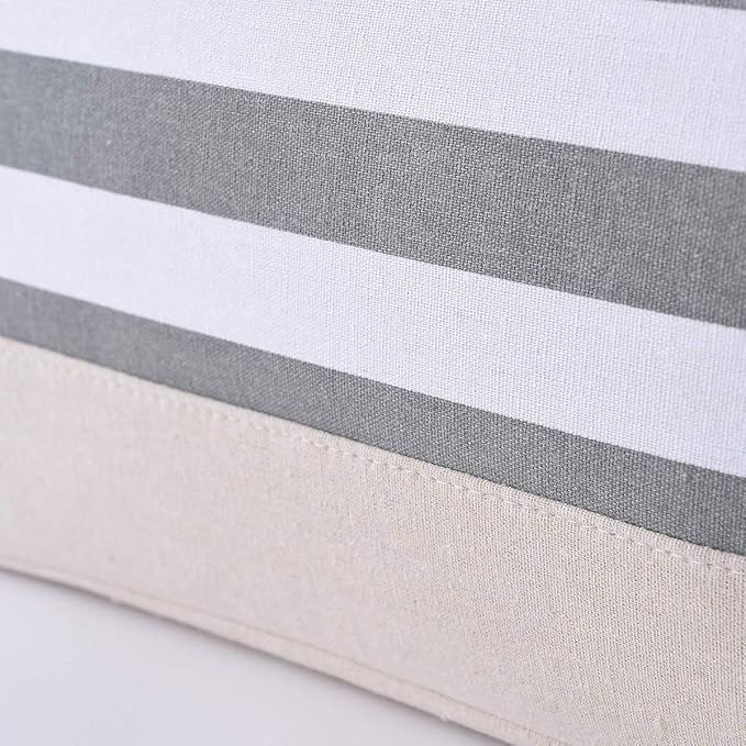 TheWarmHome Storage Basket Fabric Basket with Handles Dog Toy Basket Cloth Storage Bin Shelf Basket Decorative Storage Basket Shoe Basket Gift Basket(Grey&White Stripes-1 Pack,15.7L×11.8W×8.3H)