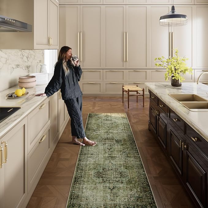 Machine Washable Kitchen Runner Rug: 2'x10' Hallway Rug Non Slip Low-Pile Stain Resistant Soft Carpet Runners for Entryway Hallways Kitchen Laundry Room Beside Farmhouse