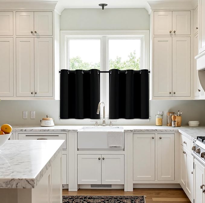 MIULEE Short Curtains for Windows - Black Blackout Half Window Curtains Thermal Insulated Drapes for Kitchen Bedroom Bathroom Grommet Small Basement Tiers Halloween Decor W40 x L36 Inch 2 Panels