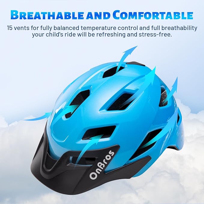 OnBros Kids Bike Helmet - Bike Helmets for 5-14 Boys or Girls with Visor, Children Bicycle Helmet for Skateboard Mountain Scooter Road Cycling, Lightweight and Adjustable 50-57CM