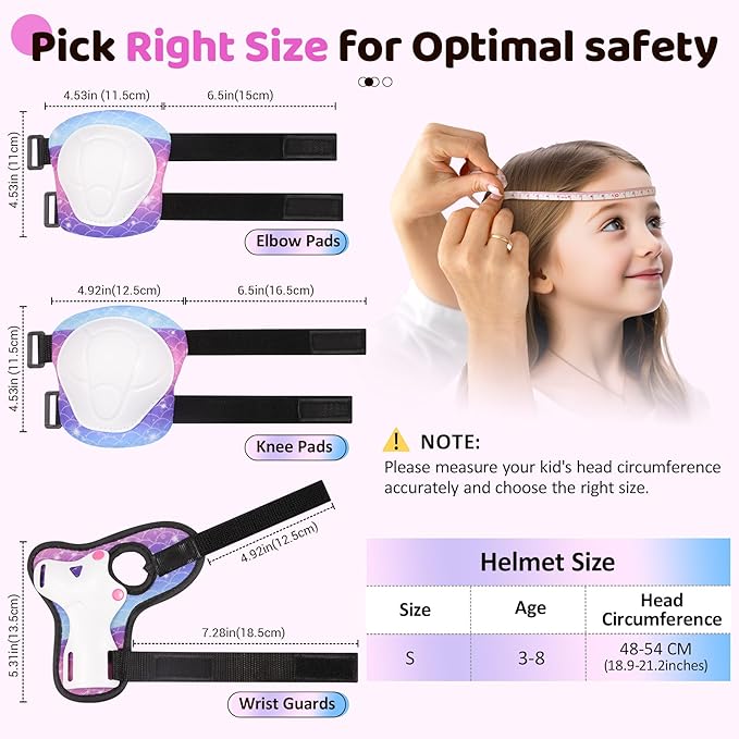 Vvinca Kids Toddlers Bike Helmet Adjustable for Ages 3-5-8 Years, Knee Pads and Elbow Pads Set Wrist Guard Sports Protective Gear Set for Roller Skate Bicycle Skateboard Scooter Girl Boy Birthday Gift