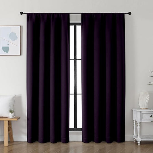 Simplebrand Ava BlackBerry Blackout Curtains for Bedroom 72 Inch Length 2 Panels Set, Privacy Thermal Insulated Rod Pocket Door Window Curtains for Patio French Door Front Door, W40 x L72 Inch