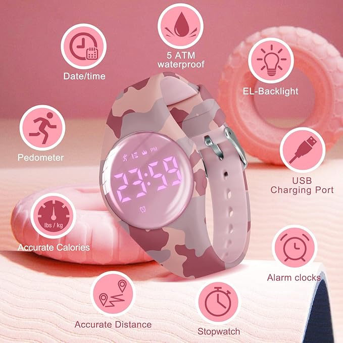 Kids Watches for Girls Boys Digital Sport Watch with Step Counter Pedometer Vibration Alarm Clock, No App Waterproof Fitness Tracker Kids Watch Boys Girls Teens Students Ages 5-16