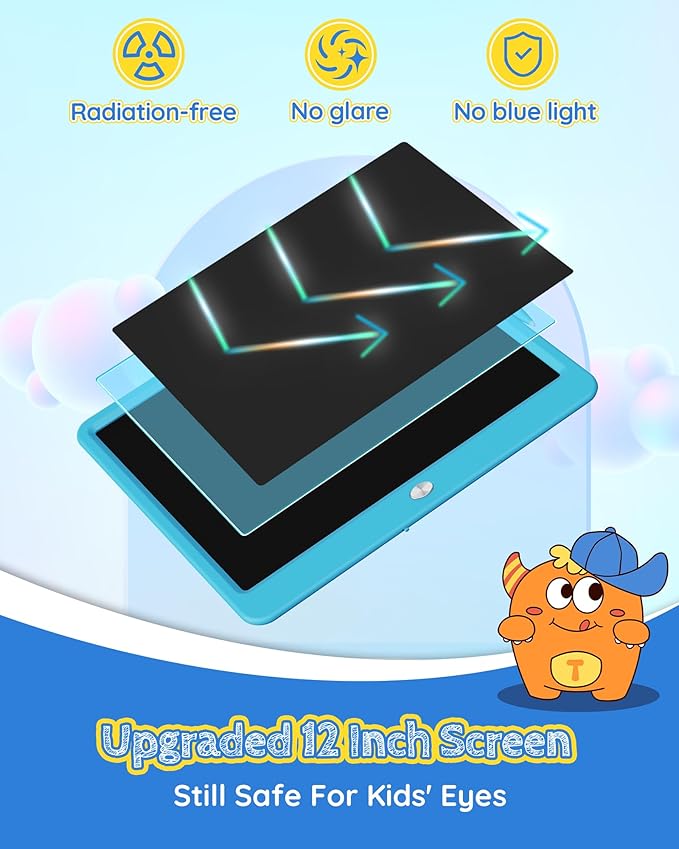 TEKFUN LCD Writing Tablet for Kids Boys Toys, 12 Inch Erasable Doodle Board Colorful Doodle Pad, Mess Free Coloring Board Games Toys Gifts for Toddlers Boys Adults (Blue)