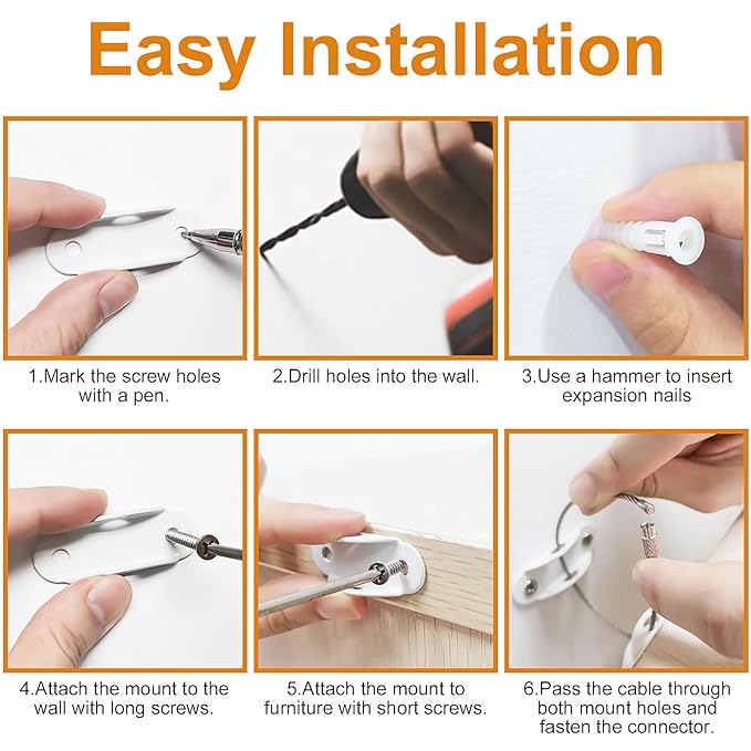 Furniture Anchors (20 Pack) for Baby Proofing, Anti Tip Furniture Anchor Securing 420lbs Tension Earthquake Resistant Metal Furniture Wall Anchor Prevent Baby Pet from Falling Furniture