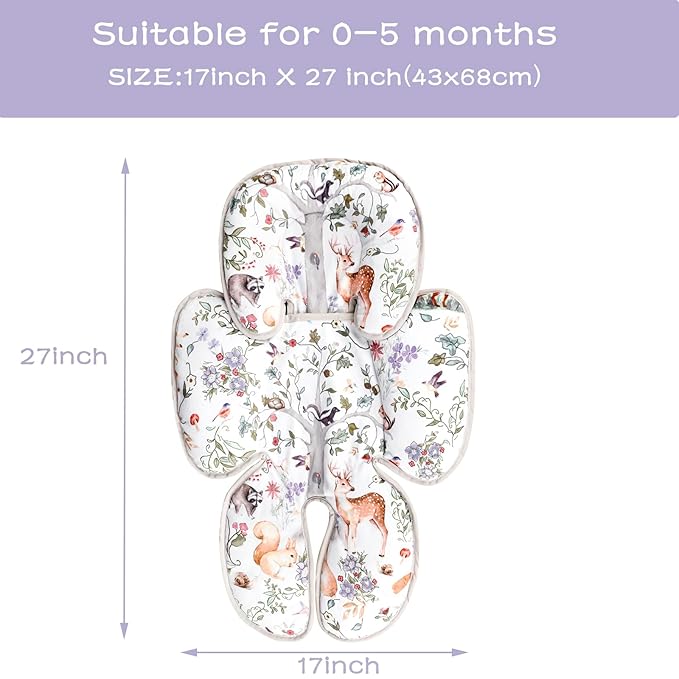 2 in 1 Infant Car Seat Insert, Car Seat Head Support Baby Girls Boys, Soft Newborn Carseat Insert Cushion, Perfect for Carseats, Strollers, Swings (Gray Animals)