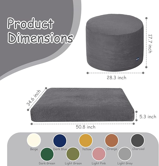 COMAX Kids Bean Bag Chair Turn into Beanbag Bed, Toddler Bean Chair Corduroy for Girl Boy Sleeping, Lazy Children Bean Bags with Filler, Convertible Child Floor Mattress, Charcoal