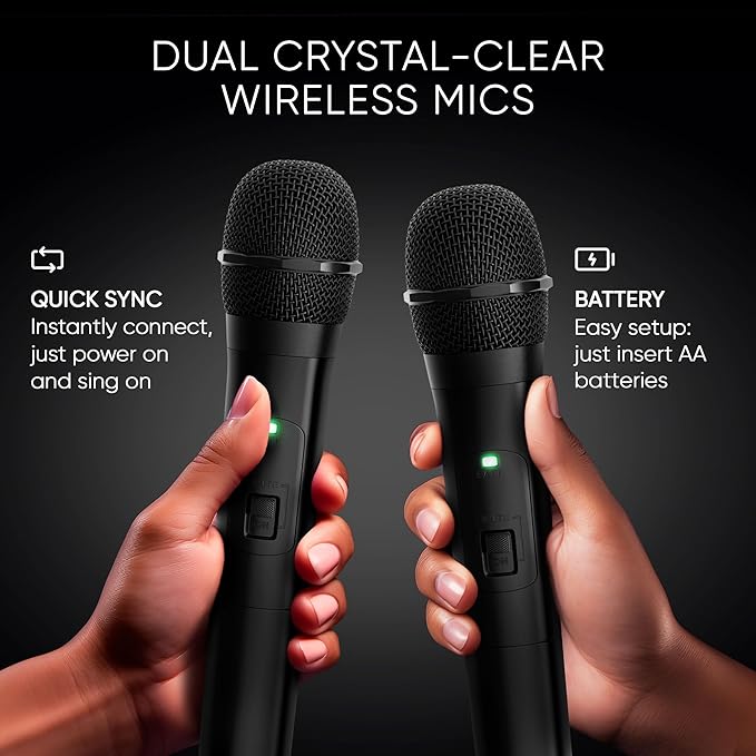 MASINGO Karaoke Machine for Kids and Adults with 2 Wireless Bluetooth Microphones, PA Portable Speaker with Colorful LED Lights, Supports TF Card/USB, AUX/MIC in, TWS for Home Party, Burletta C10 V2