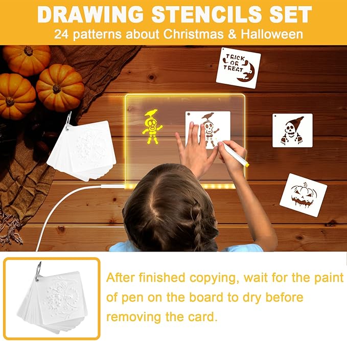 LED Acrylic Message Board, Light Up Acrylic Dry Erase Board 5.9x5.9” with Stand, LED Note Board with Colors for Kids, Glow Memo Message Writing Board with Light, Drawing Stencils Set Included