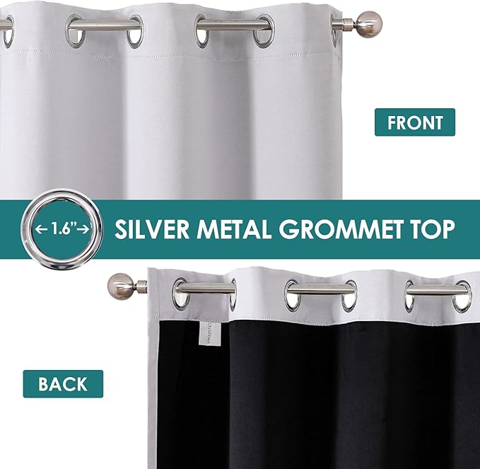 ChrisDowa 100% Blackout Curtains for Bedroom with Black Liner, 2 Thick Layers Total Blackout Thermal Insulated Grommet Window Curtains 2 Panels Set (Greyish White, 42 x 84 Inch)