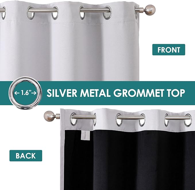 ChrisDowa 100% Blackout Curtains 84 inch Long for Bedroom with Black Liner, Extra Wide 2 Layers Total Blackout Thermal Insulated Grommet Window Curtains 2 Panels Set (Greyish White, 60 x 84 Inch)