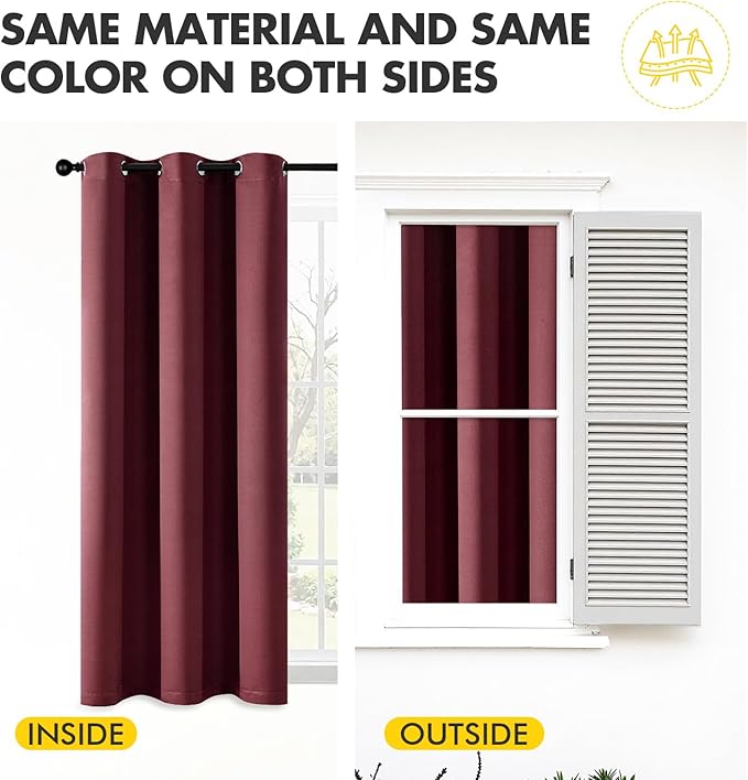 MIULEE Short Curtains for Windows - Christmas Burgundy Red Blackout Half Window Curtains Thermal Insulated Drapes for Kitchen Bedroom Bathroom Grommet Top Small Basement Tiers W40 x L36 Inch 2 Panels
