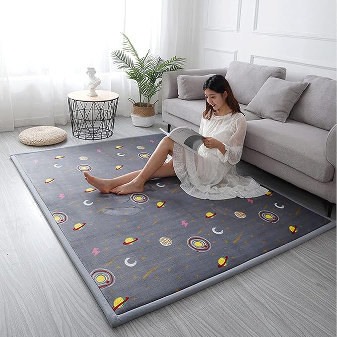 Loartee Coral Velvet Area Rug - 1" Thick Memory Foam Baby Play Mat, Washable Toddler Carpet, Home Decor for Living Room, Nursery, Kids Bedroom, Astral Gray, 6'7"x7'10"
