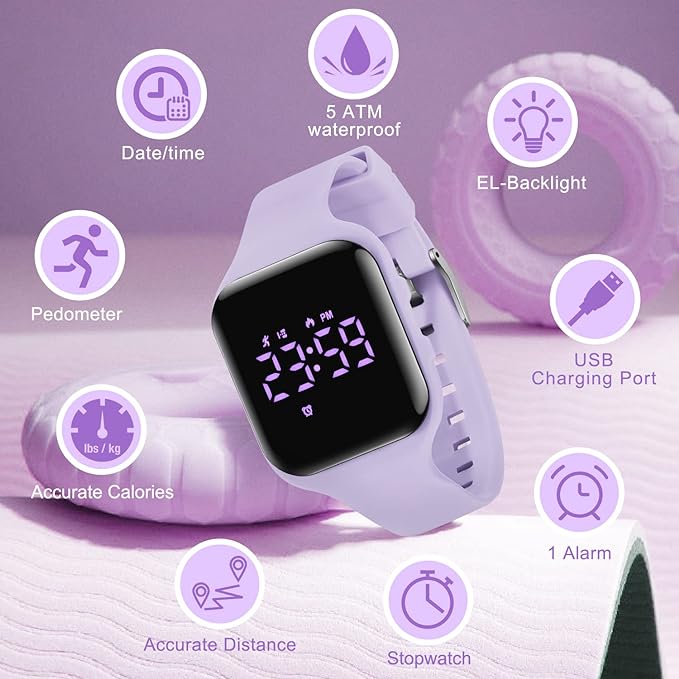 Kids Watches for Girls Boys Digital Sport Watch with Step Counter Pedometer Vibration Alarm Clock, No App Waterproof Fitness Tracker Kids Watch Boys Girls Teens Students Ages 5-16