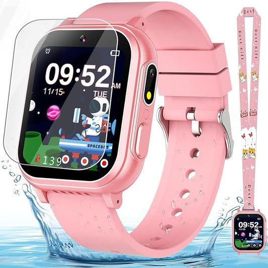 Waterproof Smart Watch for Kids Girls Age 5-12 with 32 Games, Dual Camera, Habit Tracking, Music Player, Video, HD Touchscreen Kids Smart Watch Birthday Gift Toy for 3-12 Year Old (Light Pink)