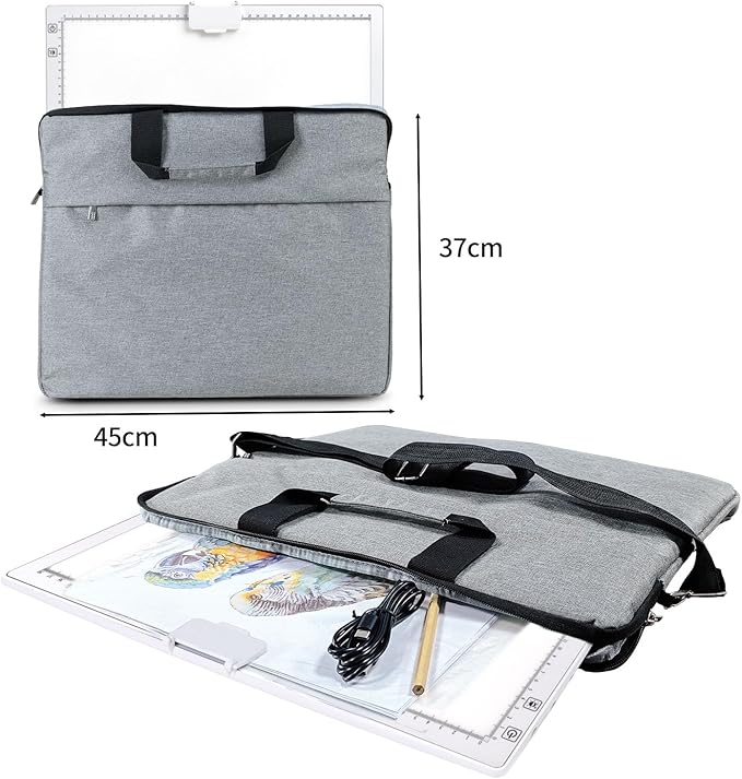 Rechargeable A3 Diamond Art Light Board with Padded Case,Light Pad with Stand,3 Colors Stepless Dimmable and 6 Levels of Brightness Light Box for tracing,Diamond Painting,Drawing,Sketching(White)