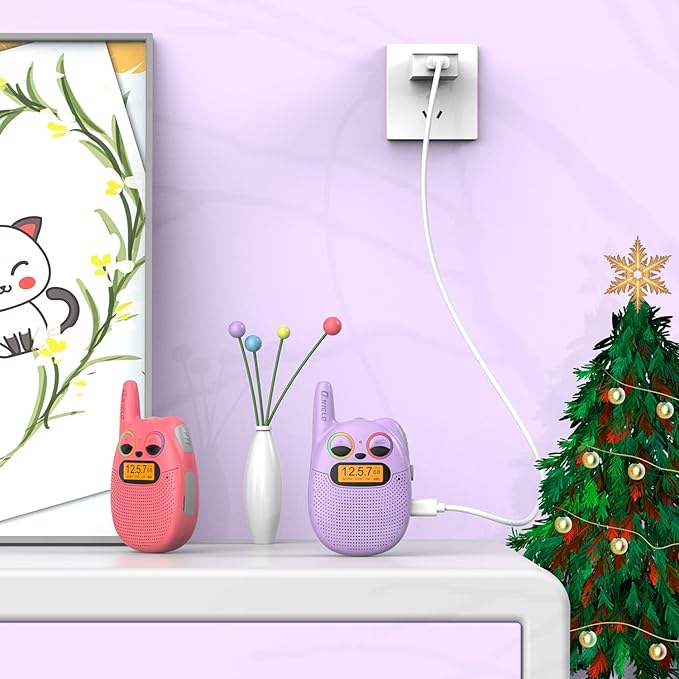 Walkie Talkies for Kids Rechargeable, Christmas Birthday Gifts for Girls Age 3-9,Easy to Use Kids Walkie Talkies,Spy Games Toys for 3 4 5 6 7 8 9 10 12 Year Old Girl with USB Chargeable Battery 2 Pack