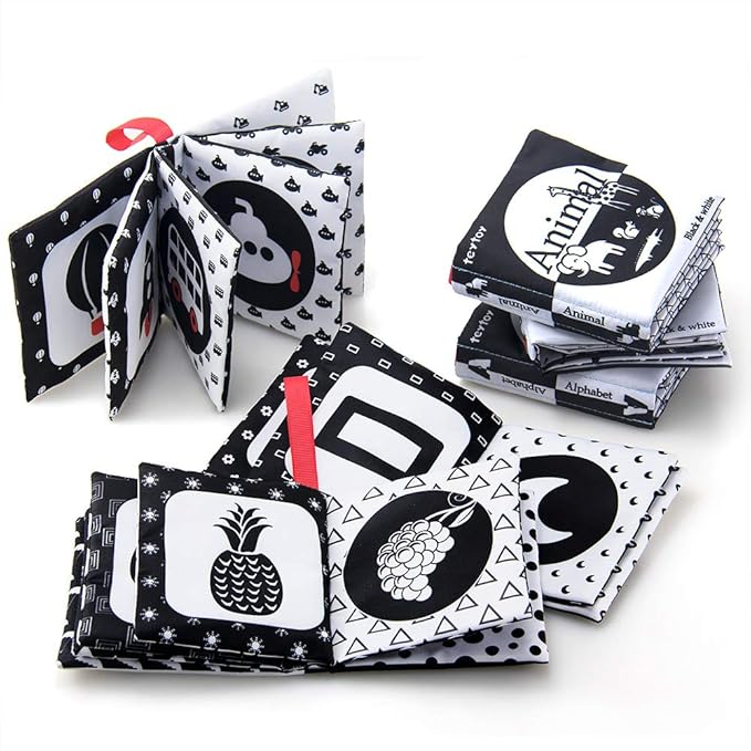 teytoy My First Soft Book, 6 PCS Nontoxic Fabric Cloth Activity Crinkle Black and White Books for Infants Boys and Girls Early Educational Toys Perfect for Baby Shower