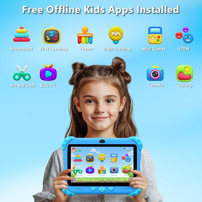 YINOCHE 7 inch Kids Tablet with Case, WiFi, Android Toddler Tablet, 32GB Storage, Dual Camera, Shockproof Case, Parental Control Tablets Support Netflix YouTube for Toddlers (Green)