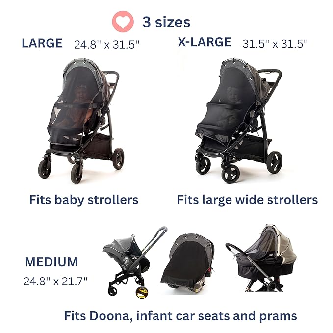 Stroller Sun Shade - Universal UV Protection Cover for Strollers Sunshade with See Through, Clip-On Sun Blocker, Sun Shield for Baby, Breathable Adjustable Fit, Full Coverage, Large