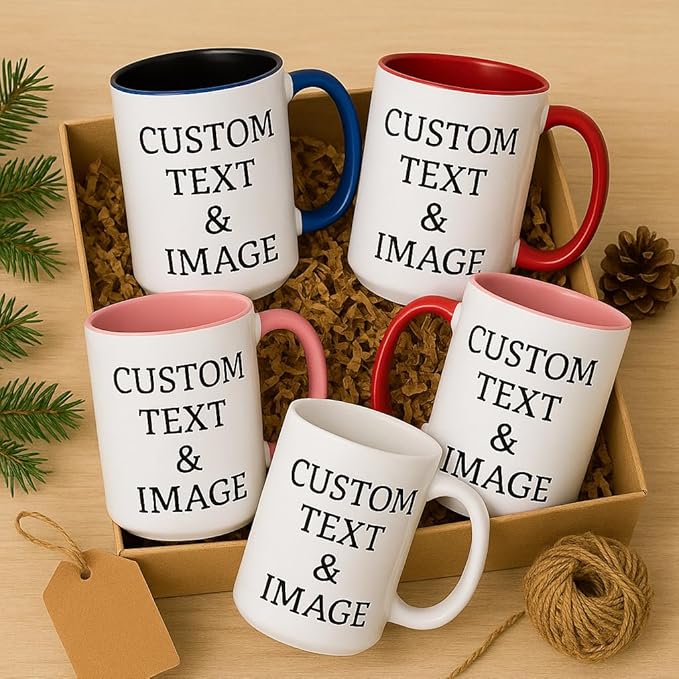 Customized 15oz Ceramic Coffee Mugs with Personalized Text and Photo Image Upload Novelty Gift, Personalize With Different Design And Images, Custom Gift (Pink)